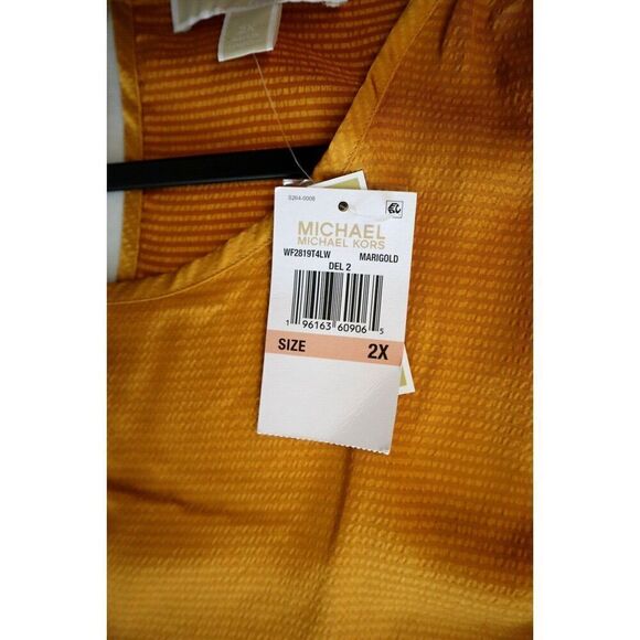 Michael Kors WF2819T4LW Women Sz 2X Marigold Blouson Sleeve Satin Flounce Dress - Picture 4 of 11